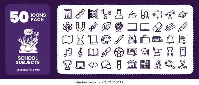 Iconos de asignaturas de Educación y aprendizaje para estudiantes