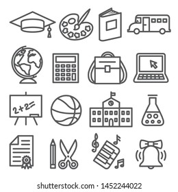 School and Education Line Icons on white background