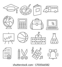 School and Education Line Icons on white background