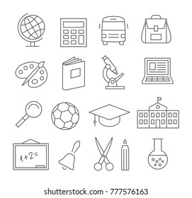 School And Education Line Icons On White Background