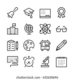 School and Education line icons set. Modern graphic design concepts, simple outline elements collection. Vector line icons - Shutterstock ID 635630696