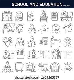 School and education line style icon set . Editable stroke, Vector illustration, EPS 10.