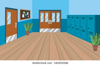 school education with lockers and classrooms with noteboard