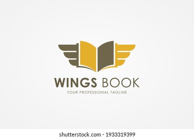 School Education Logo. Green and Gold Geometric Shapes Open Book Symbol with Wings Icon Combination isolated on White Background. Flat Vector Logo Design Template Element.