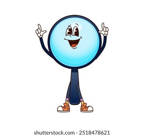 School education magnifying glass groovy character. Isolated cartoon vector playful magnifier, funky loupe retro personage evoking a sense of fun, curiosity, educational and learning vibes for kids