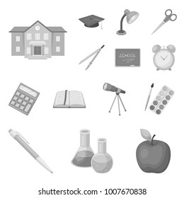 School and education monochrome icons in set collection for design.College, equipment and accessories vector symbol stock web illustration.