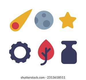 Objeto educativo escolar con Star, Moon, Asteroid, CogWheel, Leaf y Vector Masivo