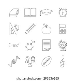 School education outline icon set. Vector illustration.