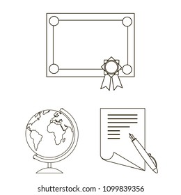 School and education outline icons in set collection for design.College, equipment and accessories vector symbol stock web illustration.