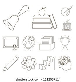 School and education outline icons in set collection for design.College, equipment and accessories vector symbol stock web illustration.