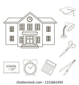 School and education outline icons in set collection for design.College, equipment and accessories vector symbol stock web illustration.