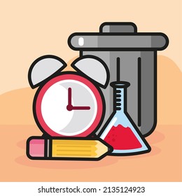 lápiz y reloj escolar