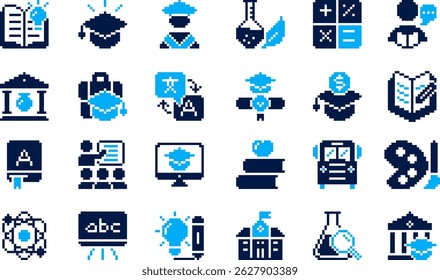 School, education pixel icon set. Vector illustration