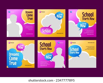 School Education promotion collection with square banner or social media post feed template