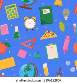 School and education related objects seamless pattern. Vector illustration.