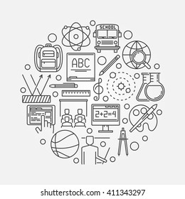 School education round symbol - vector thin line education illustration made with linear signs. Back to school concept design