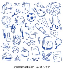 School education   science  geography   biology  physics   mathematics  astronomy   chemistry doodle  sketch drawing vector icons  Hand drawn education elements illustration