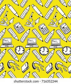 School education - seamless background. Back to School. seamless pattern with sketch of school elements. 