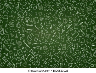 School education seamless pattern. Back to school icons doodle line art background.