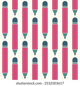 School and education seamless pattern. Flat vector pencil icons in color. Back to school supplies style for learning, study, stationery, cover, wrapping paper, textile print, web design.