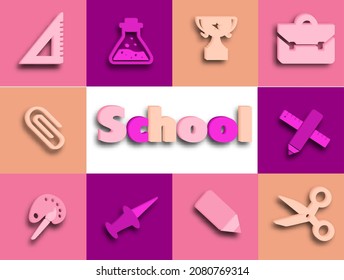 School education. Set of 3d vector icon. Design graphic elements, icons, symbols.  Vector Illustrations. 