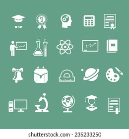 school education signs, icons, vector white silhouette