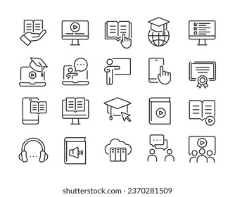School and education simple minimal thin line icons. Related E-learning, education, online school, webinar. Vector illustration.