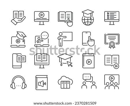 School and education simple minimal thin line icons. Related E-learning, education, online school, webinar. Vector illustration.