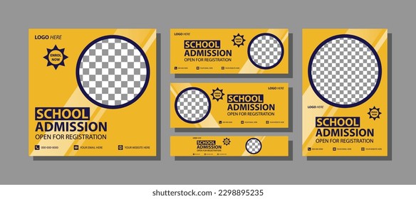 school education social media cover page layout and kids school admission web banner template design set minimal and modern	