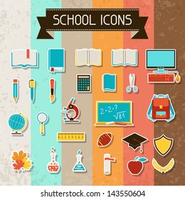 School and education sticker icons set.