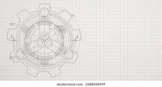 Educação escolar, estudo. Engrenagens Indústria de engenharia. Desenho técnico da engrenagem. Fundo da tecnologia. Ilustração vetorial.