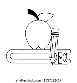 School and education supplies black and white