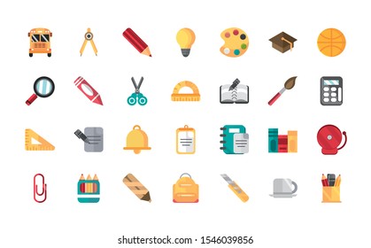 school and education supplies icons set vector illustration