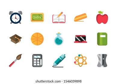 school and education supplies icons set vector illustration
