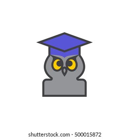 School and education symbol. Owl in graduation hat line icon, filled outline vector sign, linear colorful pictogram isolated on white. logo illustration