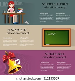School and education theme backgrounds. Education concept illustration for web design, layout, banner, diagram, infographics.