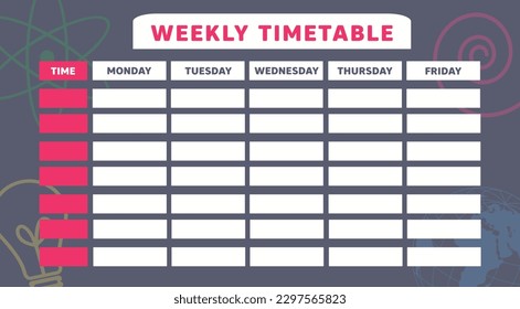 Schulzeitplan. Eine wöchentliche Lehrplanvorlage. Mit Schulelementen können Sie Geschäftsdesigns, Präsentationen
