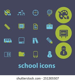 school, education, training, classroom, class, lesson isolated design flat icons, signs, illustrations vector set on background