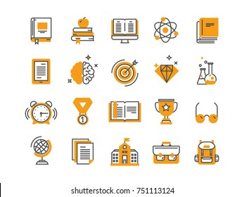 School education, university. Study, learning process. Oline lessons, tutorial. Student knowledge. History book.Thin line web icon set. Outline icons collection.Vector illustration.