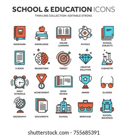 School education, university. Study, learning process. Oline lessons, tutorial. Student knowledge. History book.Thin line web icon set. Outline icons collection.Vector illustration.