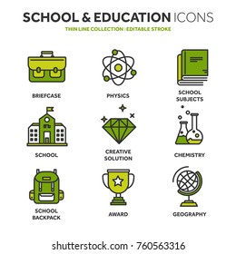 School education, university. Study, learning process. Oline lessons, tutorial. Student knowledge. History book.Thin line web icon set. Outline icons collection.Vector illustration.