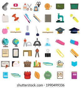 School and Education vector clip art set with graduation cap, book, pencil, pen, eraser, blackboard