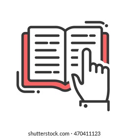 School and education vector flat design single isolated icon, pictogram. Reading a book