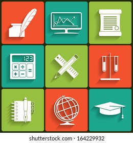 School and Education Vector Flat Icons Set