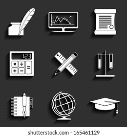 School and Education Vector Flat Icons Set