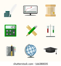 School and Education Vector Flat Icons Set