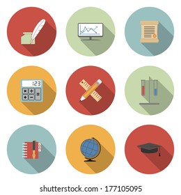 School and Education Vector Flat Icons Set