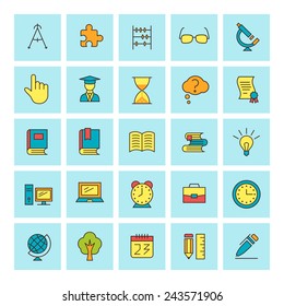 School and education. Vector icon set in flat design style. For web site design and mobile apps.