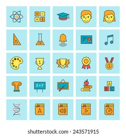 School and education. Vector icon set in flat design style. For web site design and mobile apps.