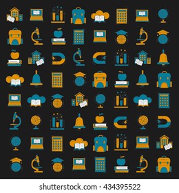 School and education vector icons on blackboard